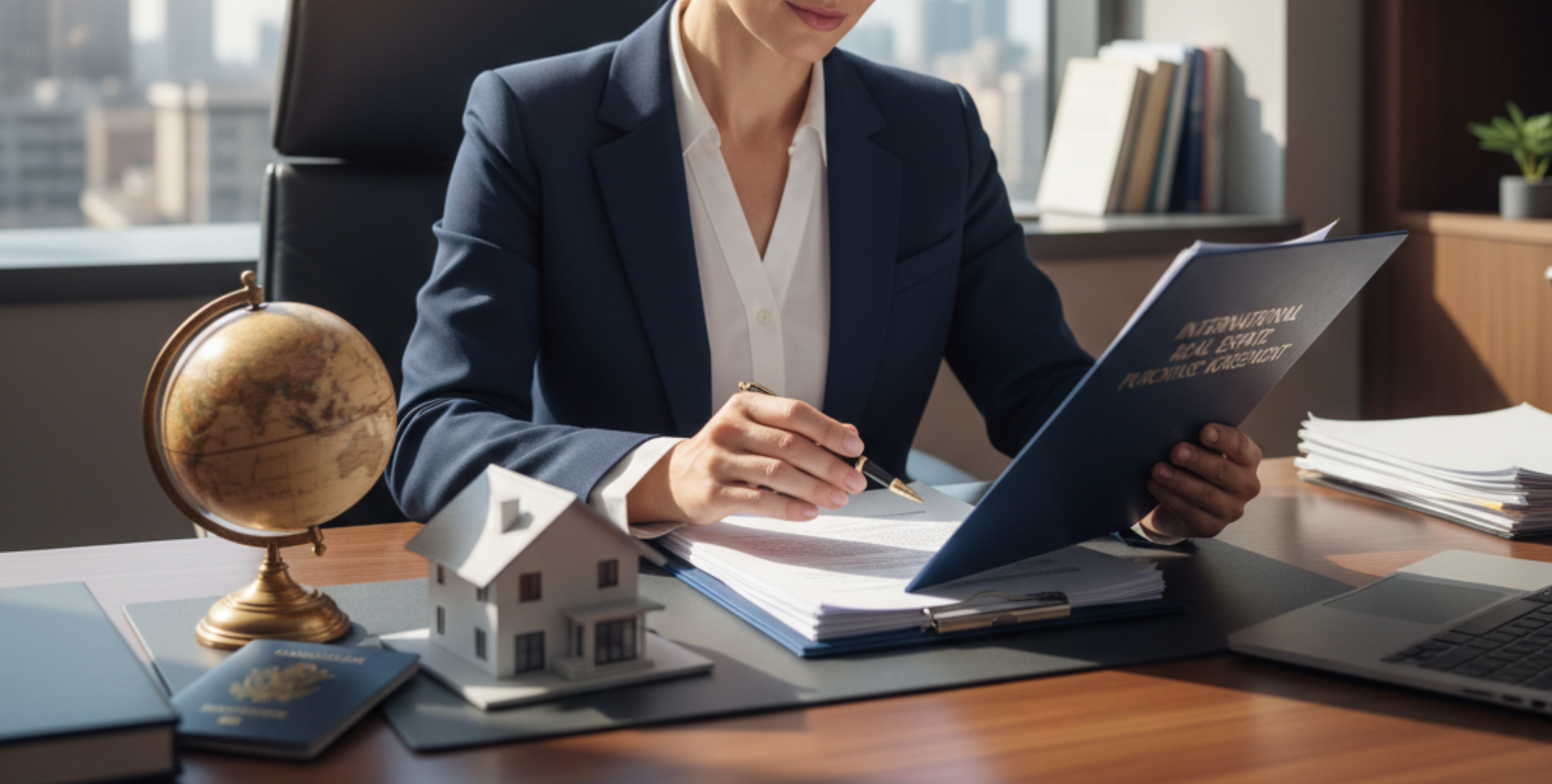 Legally protect your real estate investment abroad — overseas property contract and globe icon