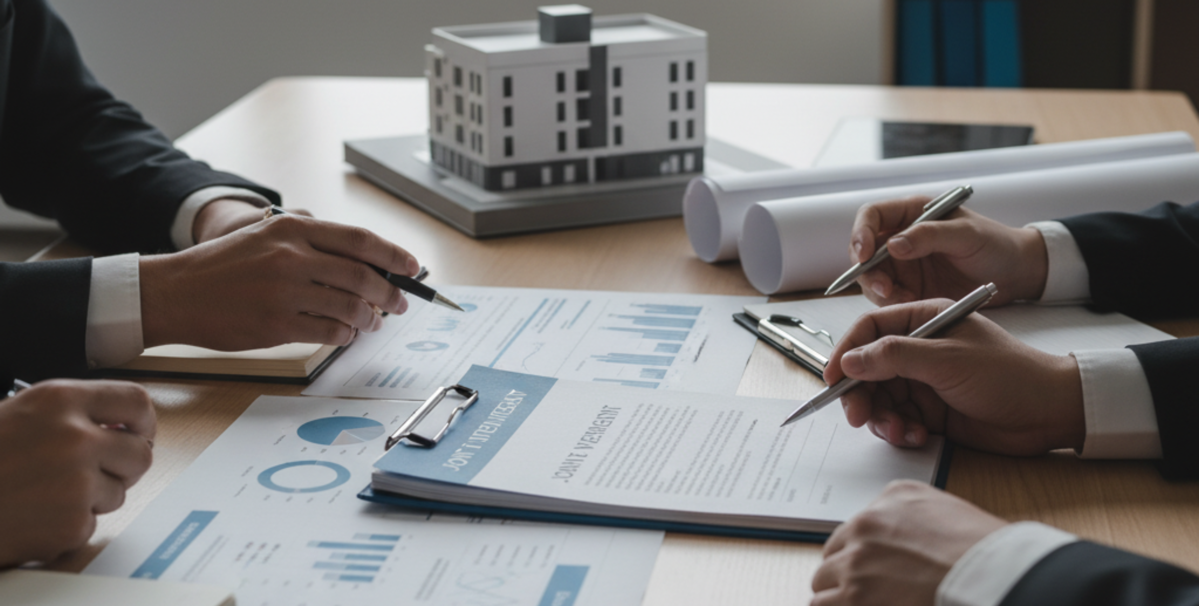 Real estate lawyer reviewing joint venture agreement to protect investors’ rights and capital.