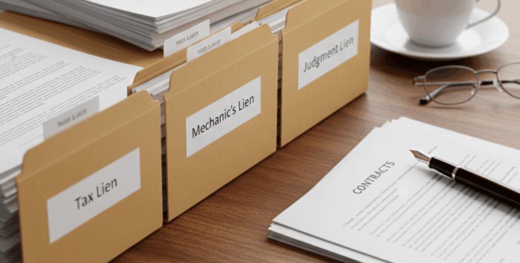 Organized folders representing types of property liens.