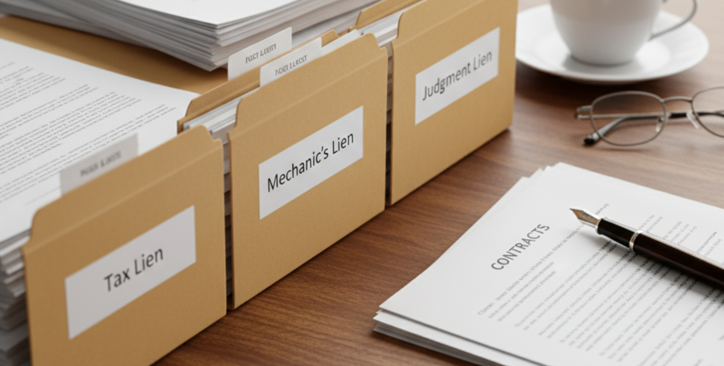 Organized folders representing types of property liens.