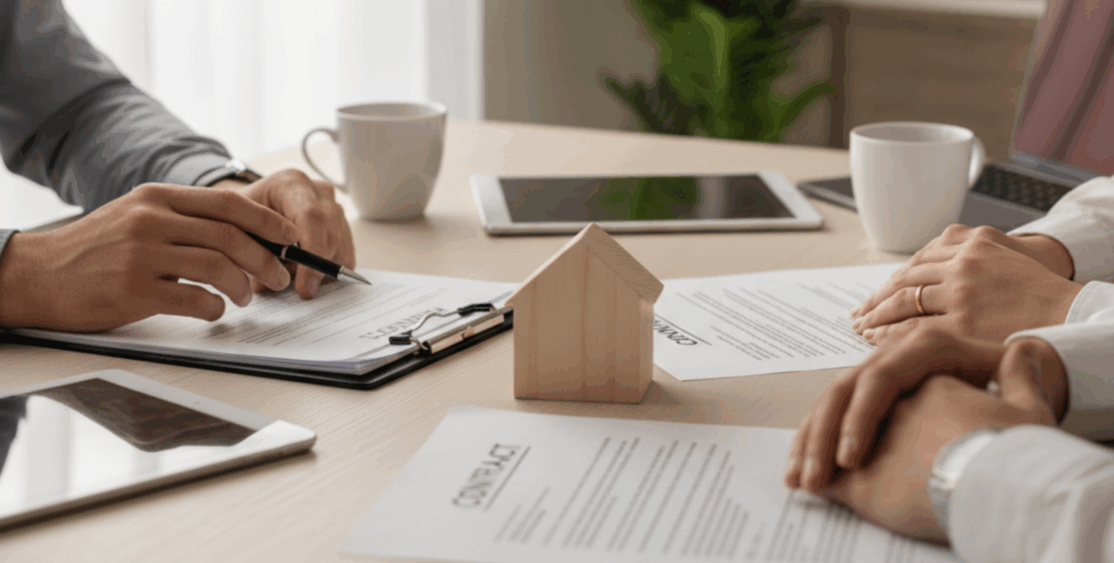 real estate lawyer helping first-time homebuyers review purchase contract