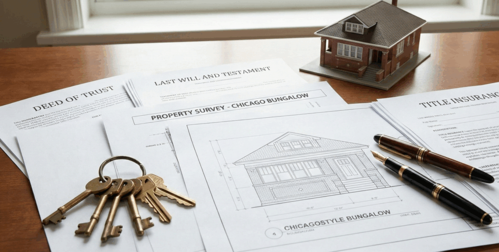 Inheritance documents and Chicago property papers illustrating partitioning property among heirs in Chicago.