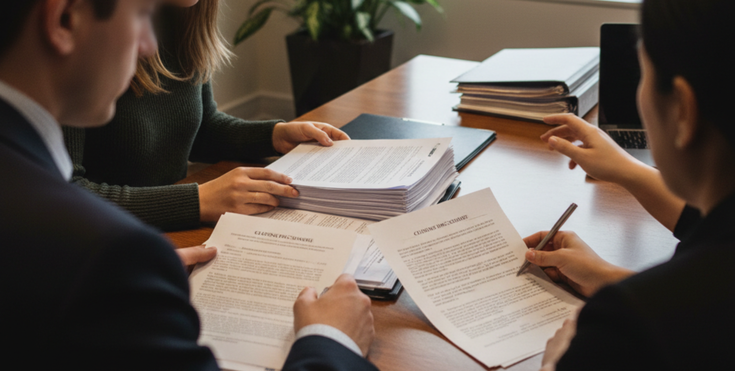 Clients reviewing closing documents during a Chicago real estate transaction