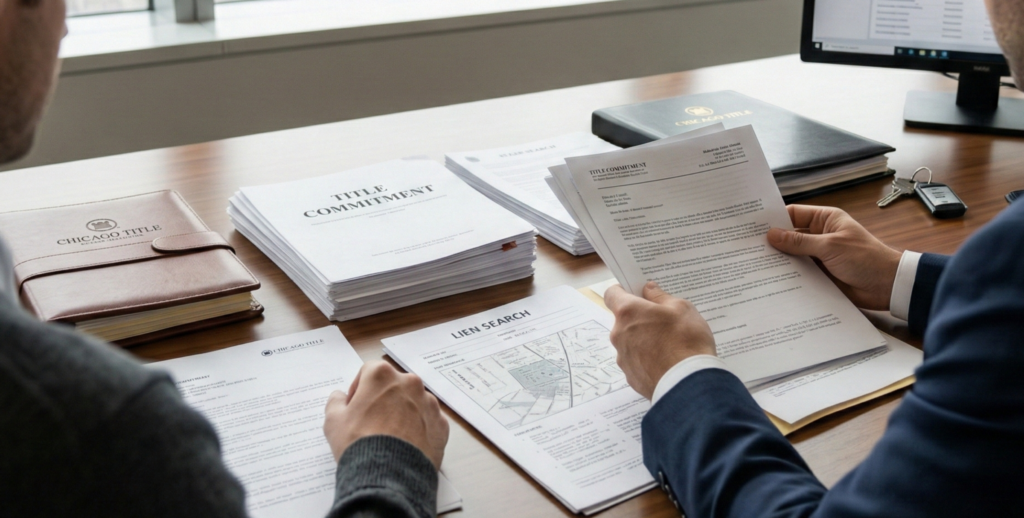 Attorney reviewing documents related to unrecorded liens Chicago real estate during a property closing consultation