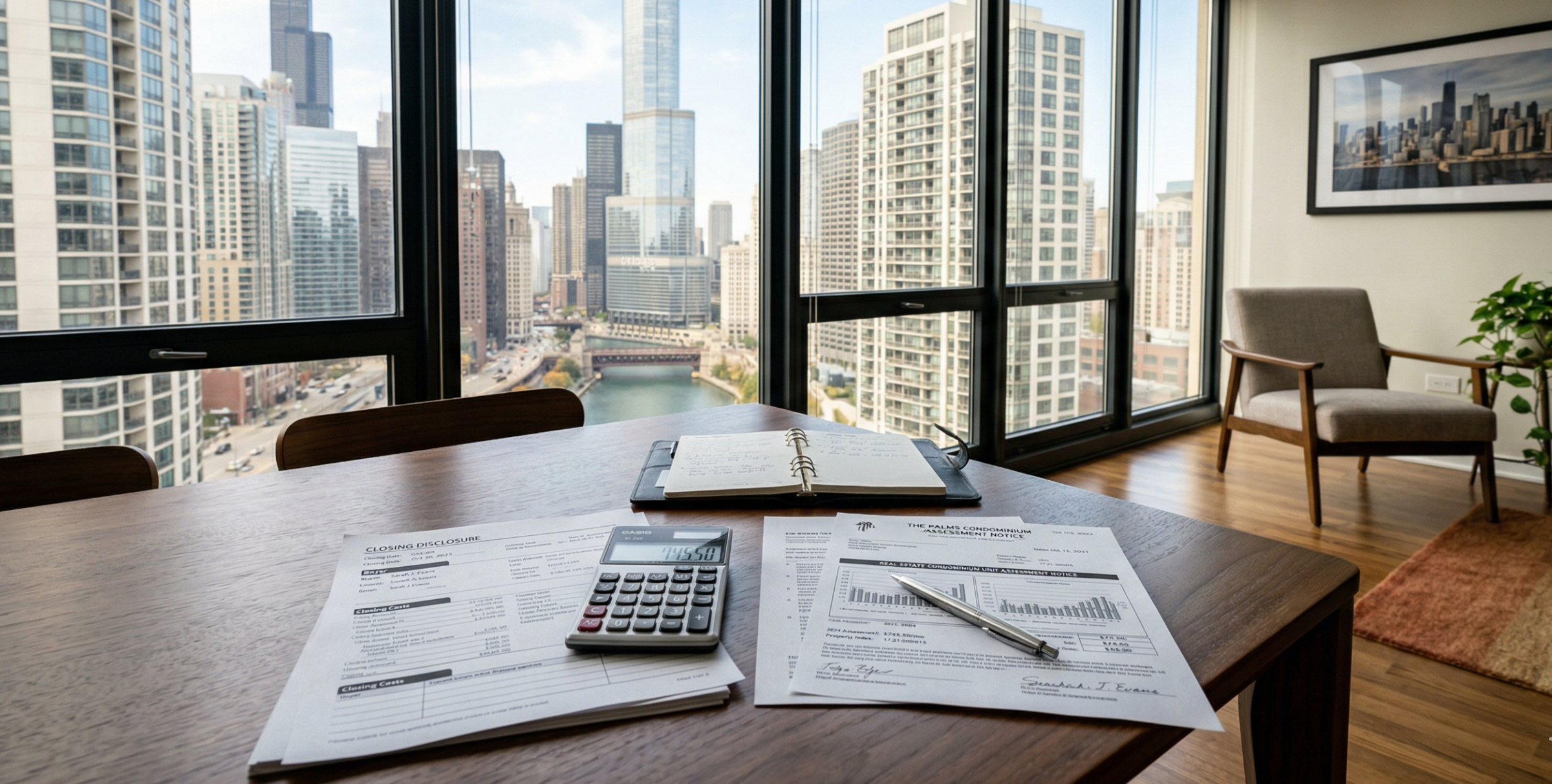 Chicago condo financial documents showing special assessment costs and building exterior