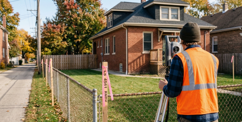 Fence encroachment identified during encroachments Chicago real estate property survey