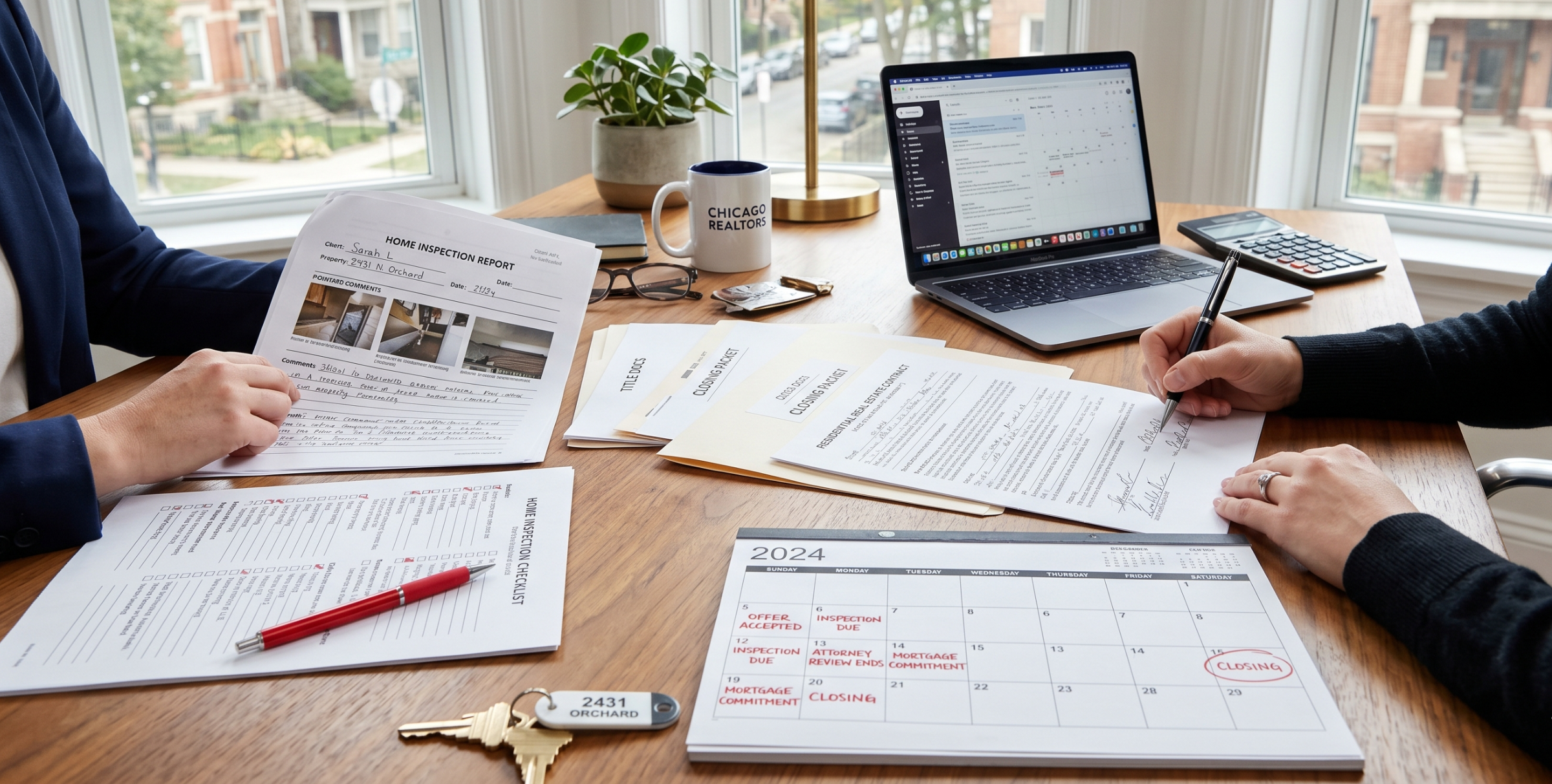 Chicago real estate inspection contingency documents with contract deadlines and inspection report