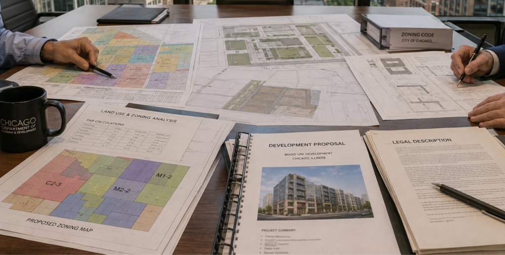 Chicago commercial zoning maps and development planning documents under legal review